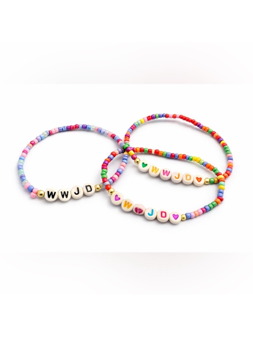 Set of 2 WWJD Christian Religious Colorful Beaded Bracelet Set